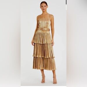 Mac Duggal Gold Asymmetrical Tiered Dress - size 2